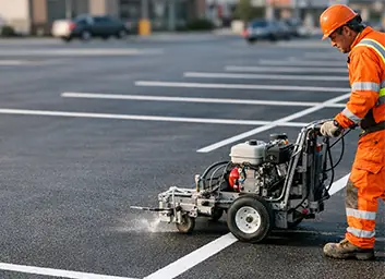 Sharp parking lot line striping with ADA-compliant markings
