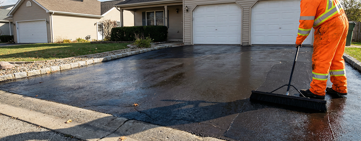 Professional sealcoating service applied to driveway in Lebanon PA
